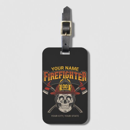 Personalized Fireman Skull Helmet Axe Firefighter  Luggage Tag