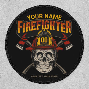 Personalized Fireman Skull Helmet Axe Firefighter Patch