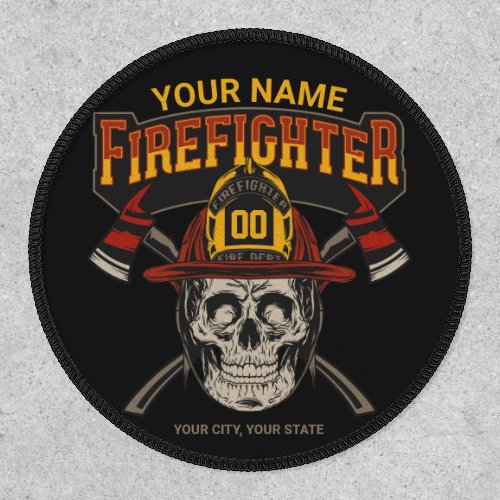Personalized Fireman Skull Helmet Axe Firefighter Patch