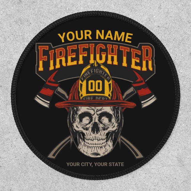 Personalized Fireman Skull Helmet Axe Firefighter Patch (Front)
