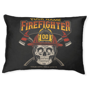Personalized Fireman Skull Helmet Axe Firefighter  Pet Bed