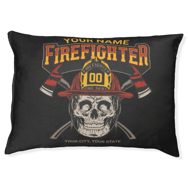 Personalized Fireman Skull Helmet Axe Firefighter  Pet Bed (Front)
