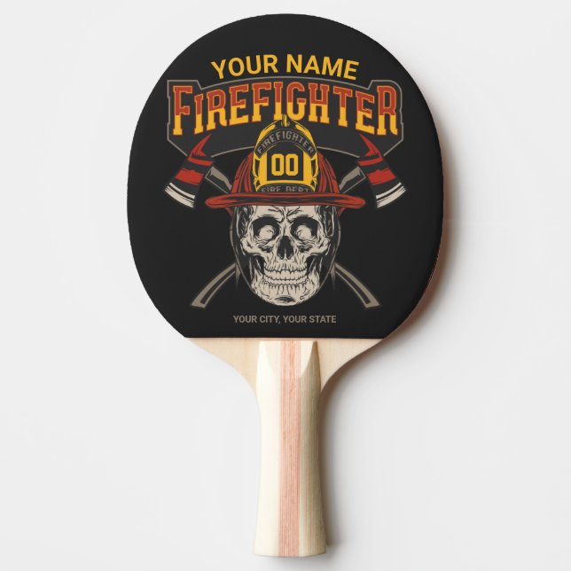 Personalized Fireman Skull Helmet Axe Firefighter  Ping Pong Paddle (Front)