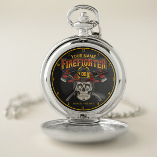 Personalized Fireman Skull Helmet Axe Firefighter  Pocket Watch