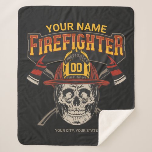 Personalized Fireman Skull Helmet Axe Firefighter  Sherpa Blanket