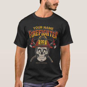 Personalized Fireman Skull Helmet Axe Firefighter  T-Shirt