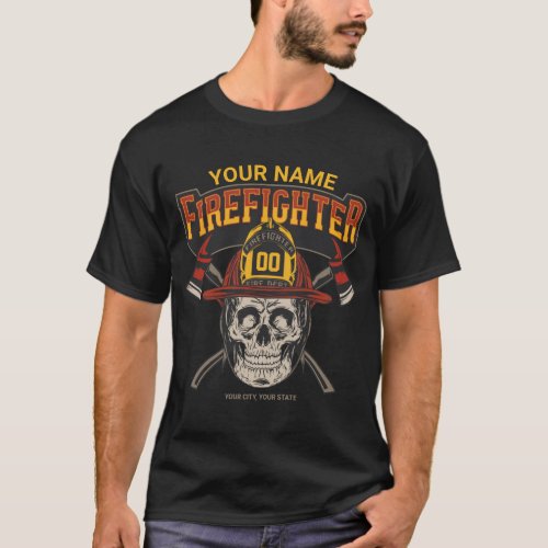 Personalized Fireman Skull Helmet Axe Firefighter  T_Shirt