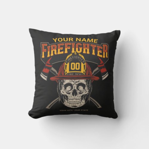 Personalized Fireman Skull Helmet Axe Firefighter  Throw Pillow