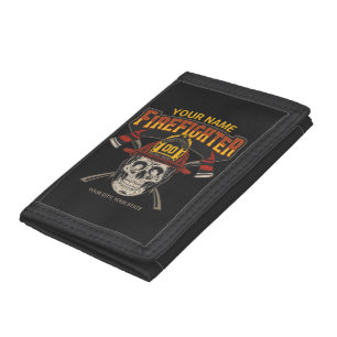Personalized Fireman Skull Helmet Axe Firefighter Tri-fold Wallet