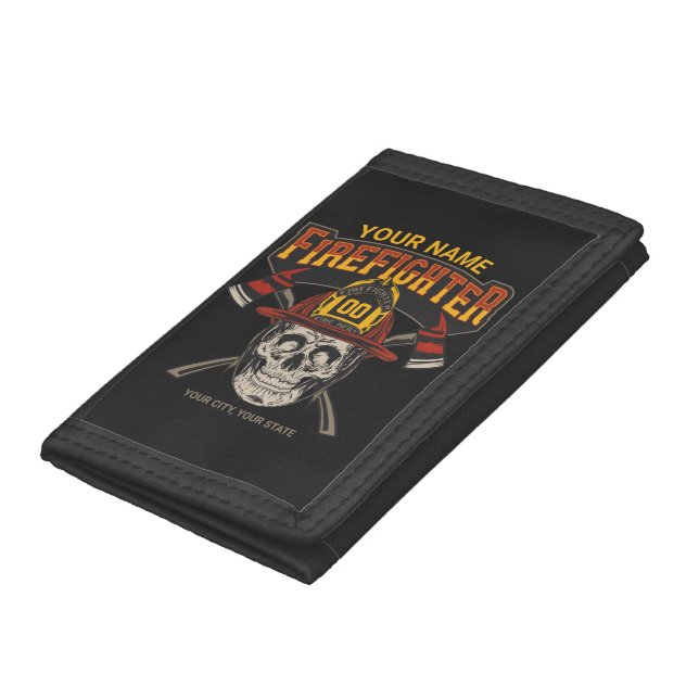 Personalized Fireman Skull Helmet Axe Firefighter  Trifold Wallet (Bottom)