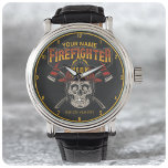 Personalized Fireman Skull Helmet Axe Firefighter  Watch<br><div class="desc">Personalize this truly unique,  one-of-a-kind Custom Fire Fighter Fireman featuring Skeleton with Helmet and Dual Axes Design. Personalized with your Name,  Number and Location! Perfect gift for that special person in your life!</div>