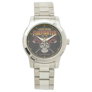 Personalized Fireman Skull Helmet Axe Firefighter  Watch