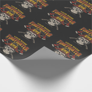 Personalized Fireman Skull Helmet Axe Firefighter  Wrapping Paper