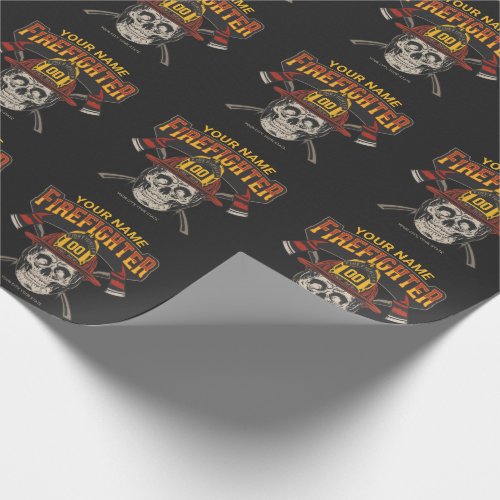 Personalized Fireman Skull Helmet Axe Firefighter  Wrapping Paper