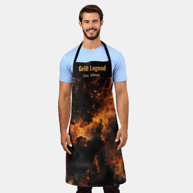 Personalized Firestorm Grill BBQ Men Apron  (Worn)