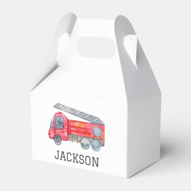 Personalized Firetruck birthday Party Favor Boxes (Front Side)