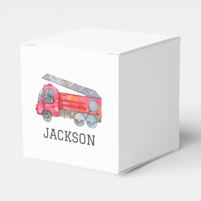 Personalized Firetruck birthday Party Favor Boxes (Front Side)