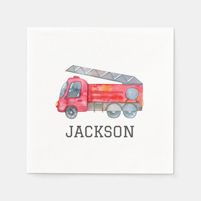 Personalized Firetruck birthday Party Napkins (Front)