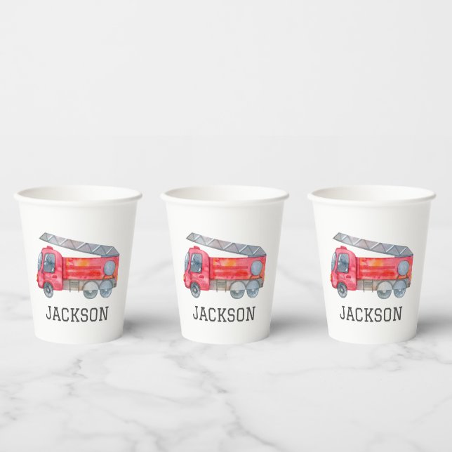 Personalized Firetruck birthday Party Paper Cups (Multi)