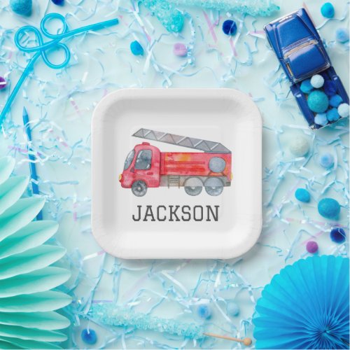 Personalized Firetruck birthday Party Paper Plates