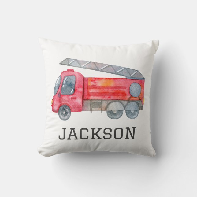 Personalized Firetruck birthday Party Throw Pillow (Front)