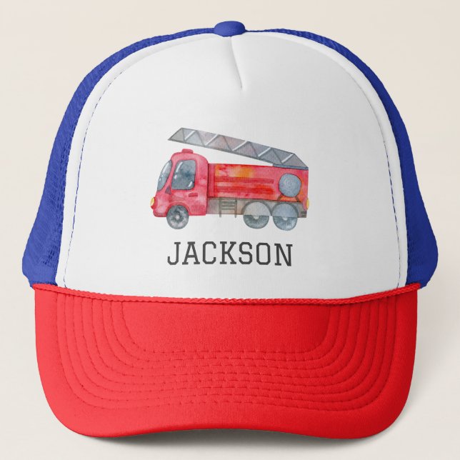 Personalized Firetruck birthday Party Trucker Hat (Front)