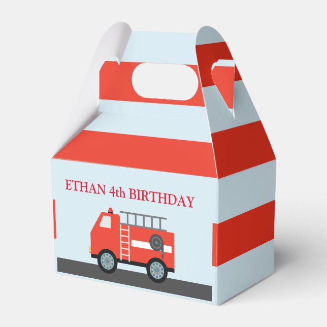 Personalized Firetruck Paper Favor Box (Front Side)