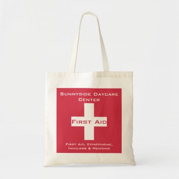 Personalized First Aid Kit Medicine Red Tote Bag by LilAllergyAdvocates at Zazzle