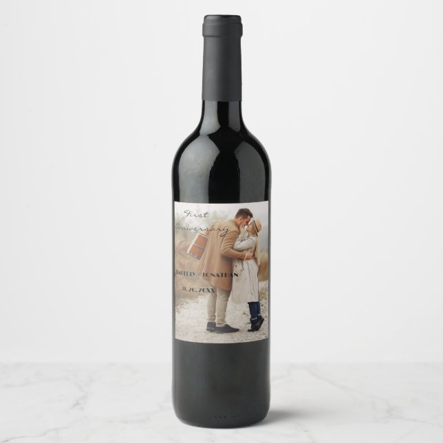 Personalized First Anniversary Wine Bottle Label (Front)