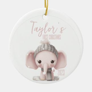 Personalized First Baby Elephant Christmas Ceramic Ornament