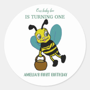 Personalized first birth year 1st birthday party classic round sticker