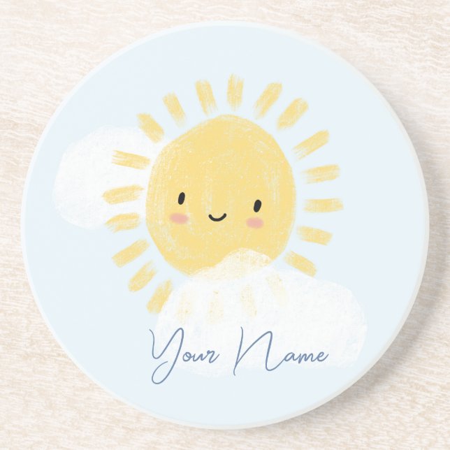 Personalized First Birthday Baby Shower Sunshine Coaster (Front)