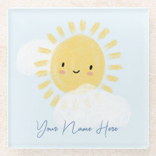 Personalized First Birthday Baby Shower Sunshine Glass Coaster
