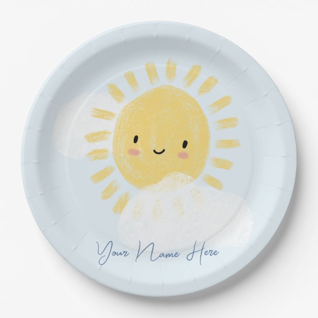 Personalized First Birthday Baby Shower Sunshine Paper Plates (Front)