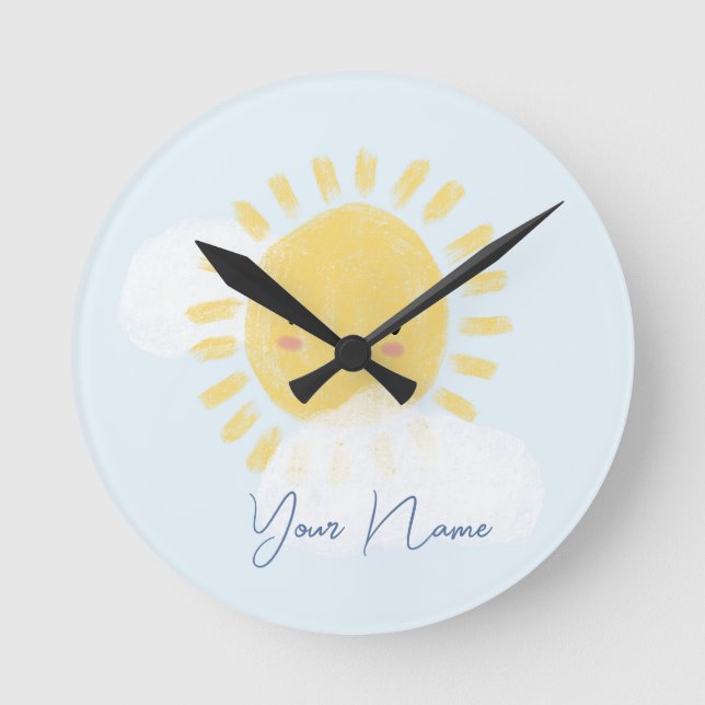 Personalized First Birthday Baby Shower Sunshine Round Clock (Front)
