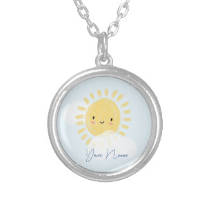 Personalized First Birthday Baby Shower Sunshine Silver Plated Necklace