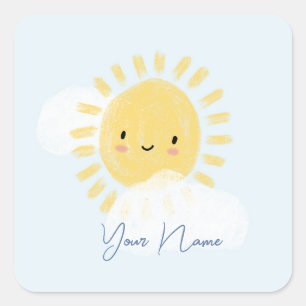 Personalized First Birthday Baby Shower Sunshine Square Sticker