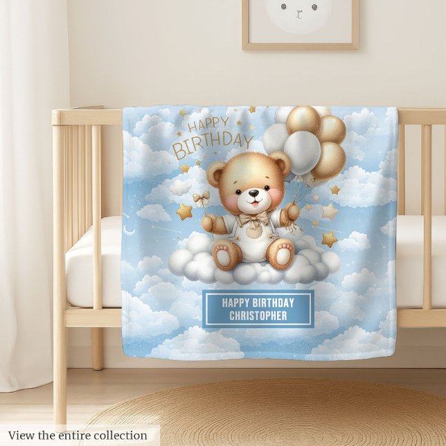 Personalized first birthday blanket with teddy  (Personalized first birthday blanket with teddy art)