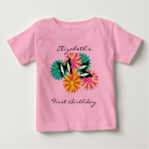 Personalized First Birthday Butterflies Baby T-Shirt