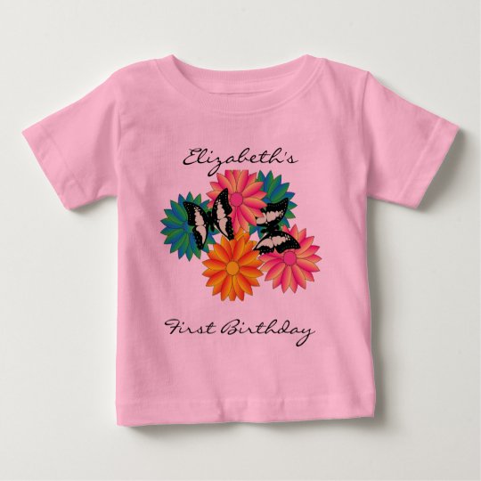 Personalized First Birthday Butterflies Baby T-Shirt