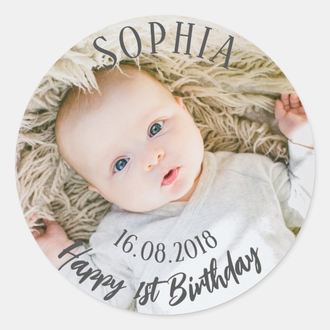 Personalized First Birthday Classic Round Sticker (Front)