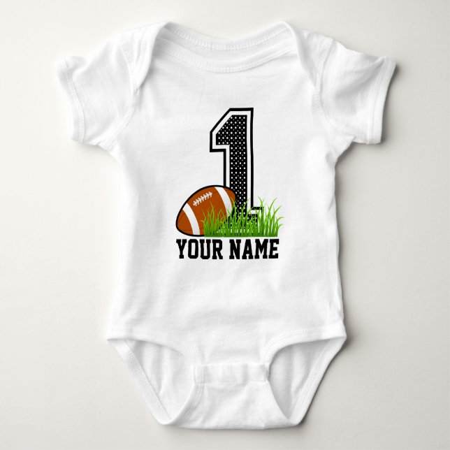 Personalized First Birthday Football Baby Bodysuit (Front)
