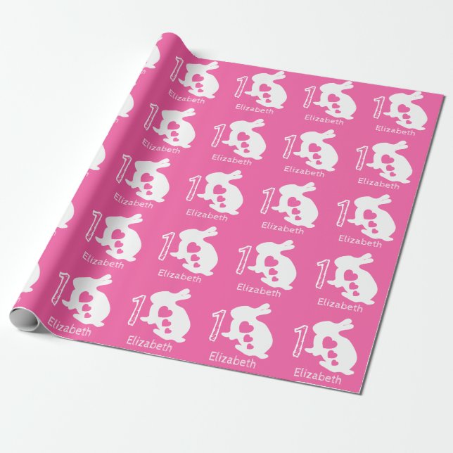 Personalized First Birthday girl Wrapping Paper (Unrolled)