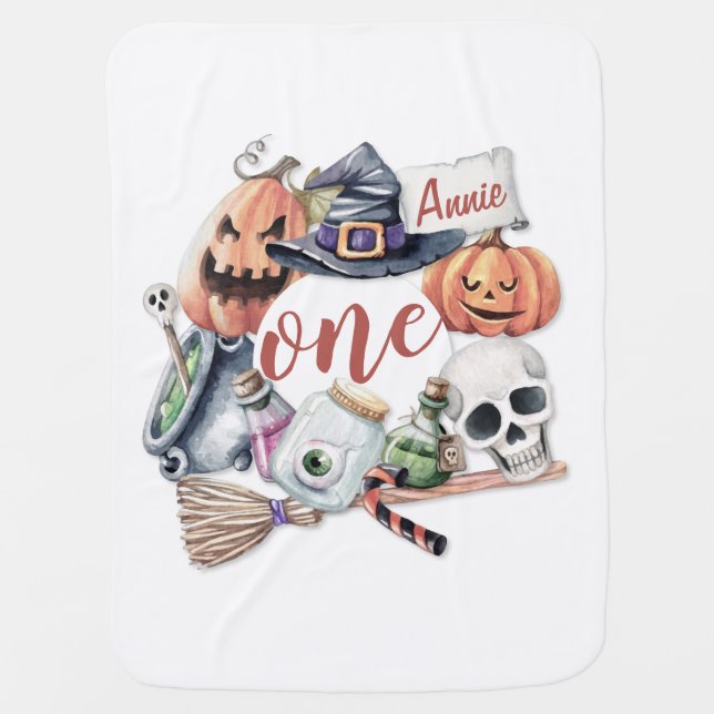 Personalized First Birthday Halloween Baby Blanket (Front)