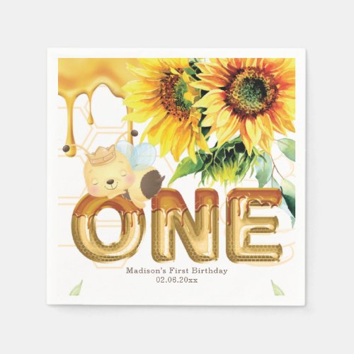 Personalized First Birthday Honey Bee Napkins