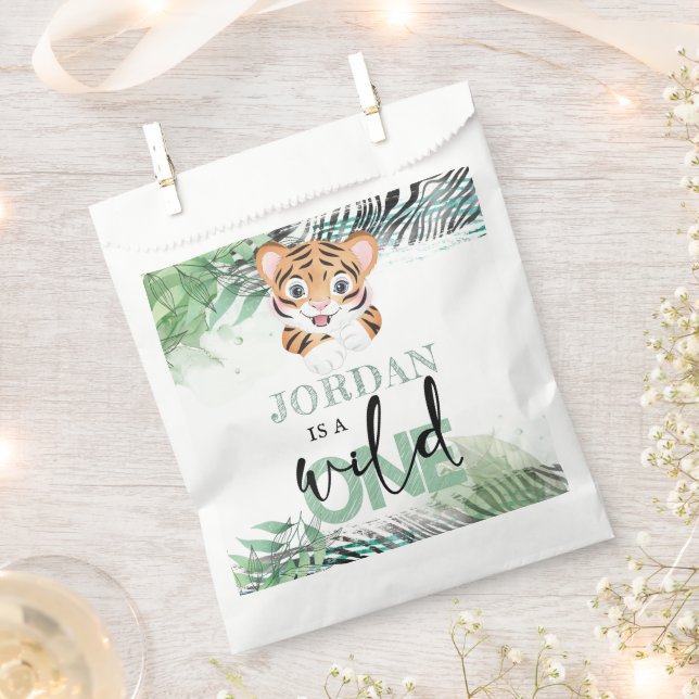 Personalized First Birthday Lion Jungle Favor Bag (Clipped)