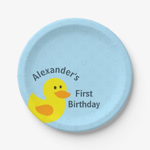 Personalized First Birthday Little Yellow Ducky Paper Plates