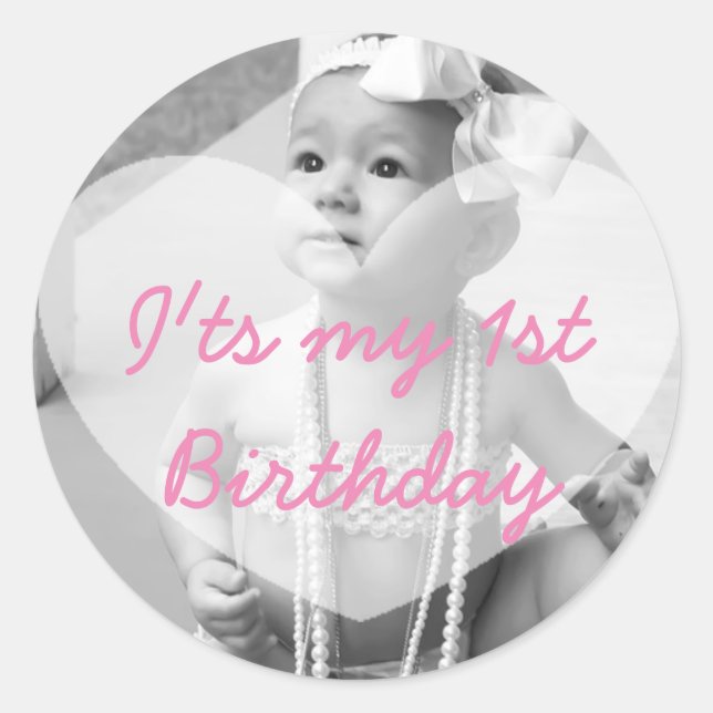 Personalized First Birthday Photo Sticker (Front)