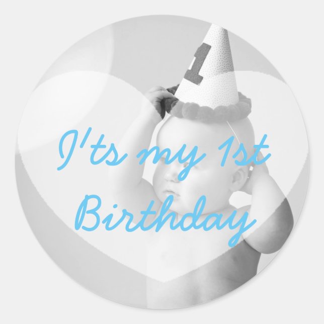 Personalized First Birthday Photo Sticker (Front)