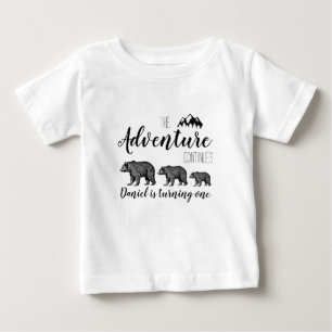 Personalized First Birthday Rustic Woodland Bears Baby T-Shirt